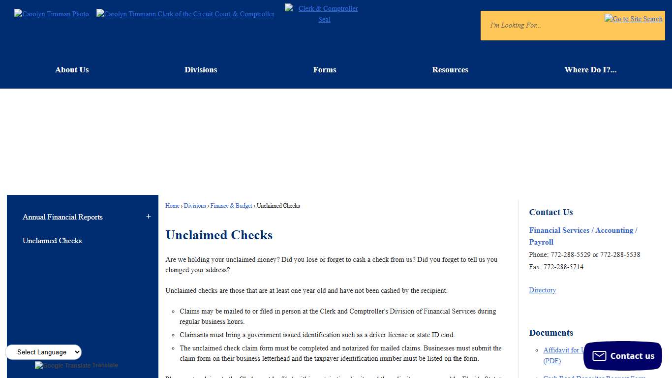 Unclaimed Checks Martin County Clerk